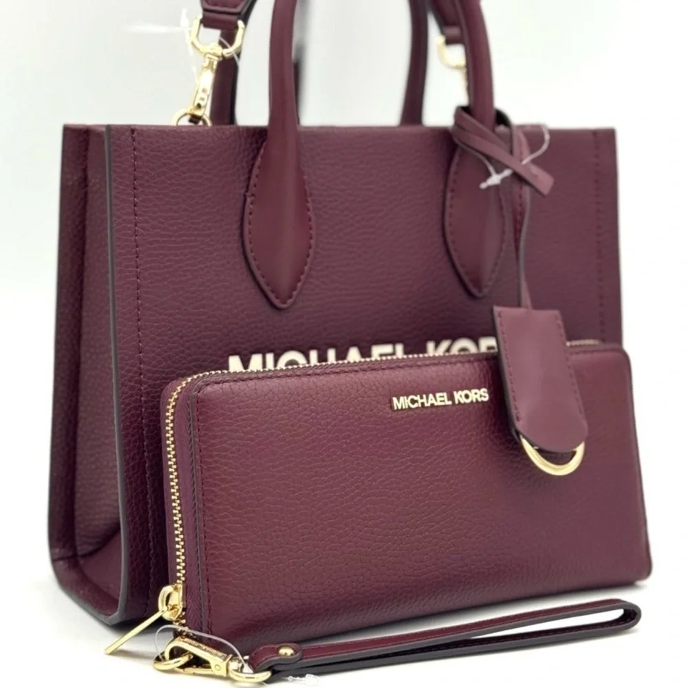 Michael Kors Mirella Small Shopper TZ Xbody Bag & Continental Wallet Ox Blood